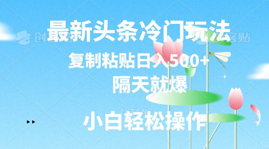 最新头条冷门玩法，隔天就爆，复制粘贴日入500+网创库-网创项目资源站-副业项目-创业项目-搞钱项目网创库