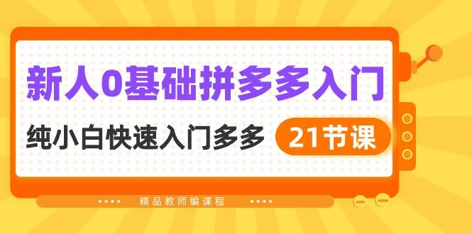 新人0基础拼多多入门，纯小白快速入门多多（21节课）网创库-网创项目资源站-副业项目-创业项目-搞钱项目网创库
