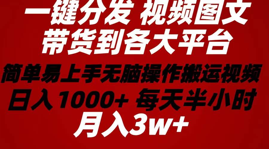 2024年 一键分发带货图文视频  简单易上手 无脑赚收益 每天半小时日入1…网创库-网创项目资源站-副业项目-创业项目-搞钱项目网创库