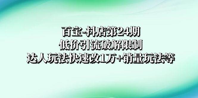 百宝-抖店第24期：低价引流破解限制，达人玩法快速改1万+销量玩法等网创库-网创项目资源站-副业项目-创业项目-搞钱项目网创库