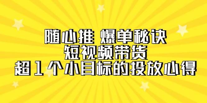随心推 爆单秘诀，短视频带货-超1个小目标的投放心得（7节视频课）网创库-网创项目资源站-副业项目-创业项目-搞钱项目网创库