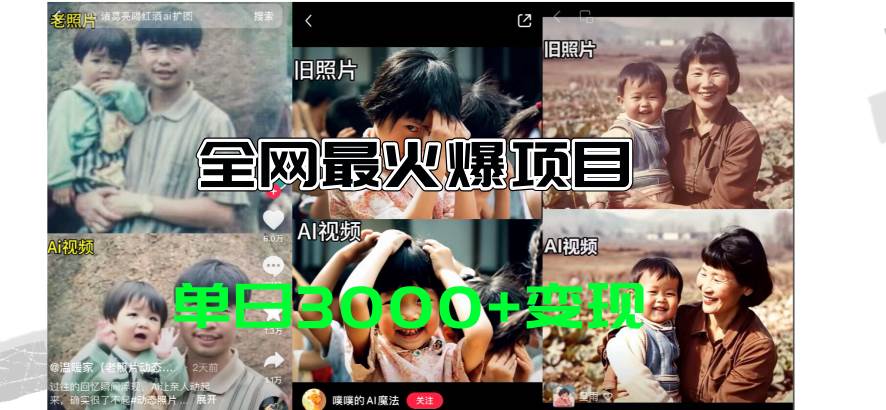 全网爆火的AI让老照片动起来教程，蹭热点日赚3000+，内含免费工具一键…网创库-网创项目资源站-副业项目-创业项目-搞钱项目网创库