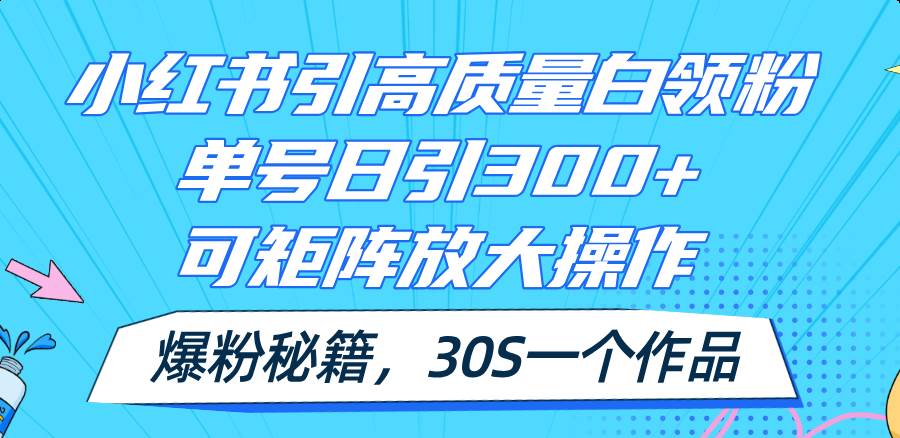 小红书引高质量白领粉，单号日引300+，可放大操作，爆粉秘籍！30s一个作品网创库-网创项目资源站-副业项目-创业项目-搞钱项目网创库
