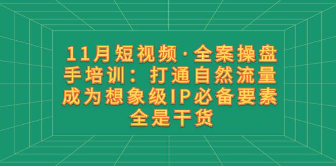 11月短视频·全案操盘手培训：打通自然流量 成为想象级IP必备要素 全是干货网创库-网创项目资源站-副业项目-创业项目-搞钱项目网创库