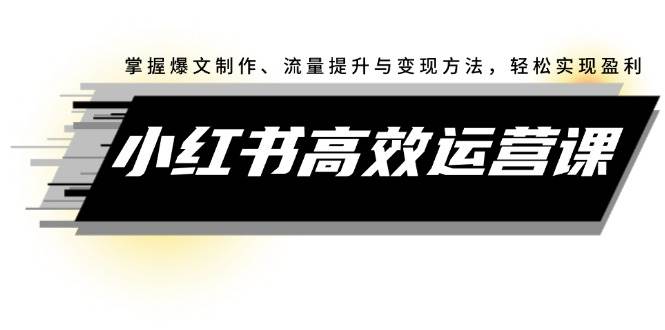 小红书高效运营课：掌握爆文制作、流量提升与变现方法，轻松实现盈利网创库-网创项目资源站-副业项目-创业项目-搞钱项目网创库