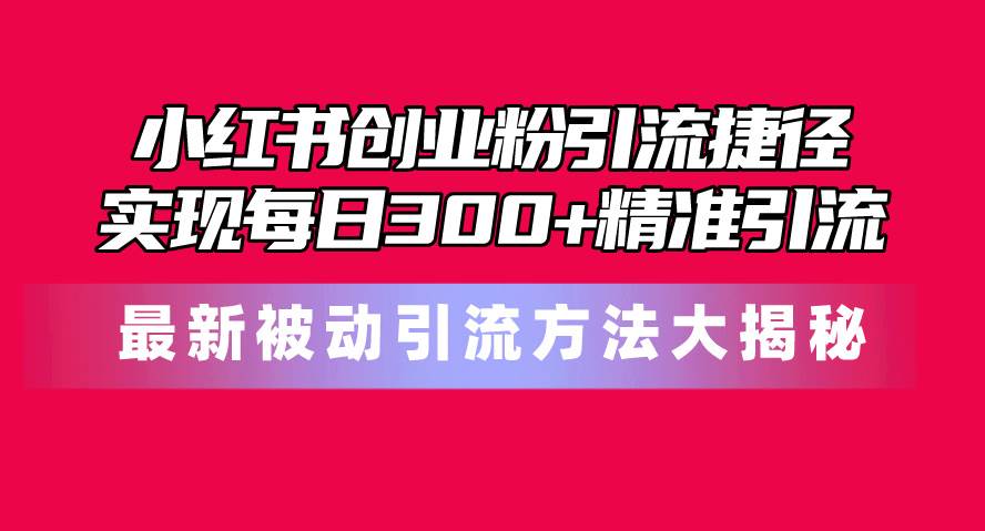 小红书创业粉引流捷径！最新被动引流方法大揭秘，实现每日300+精准引流网创库-网创项目资源站-副业项目-创业项目-搞钱项目网创库
