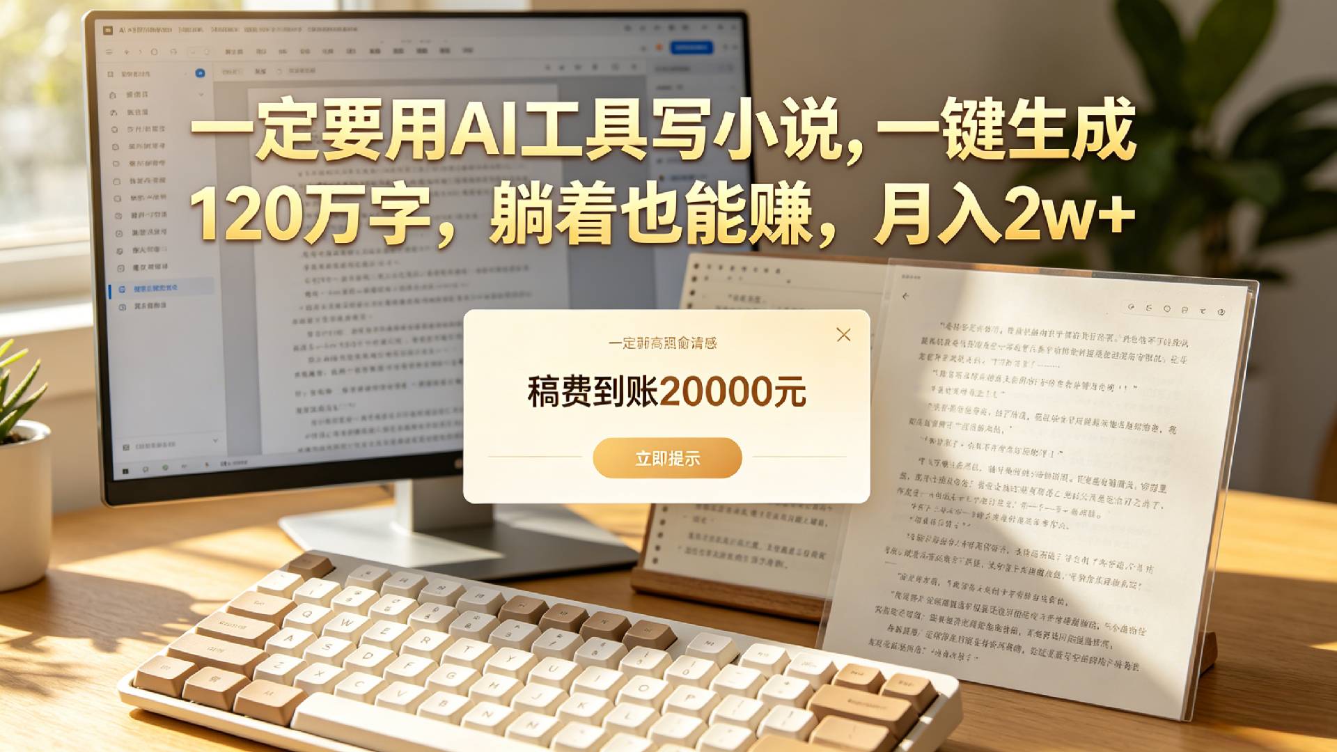 【听劝】一定要用AI工具写小说,一键生成120万字，躺着也能赚，月入2w+网创库-网创项目资源站-副业项目-创业项目-搞钱项目网创库