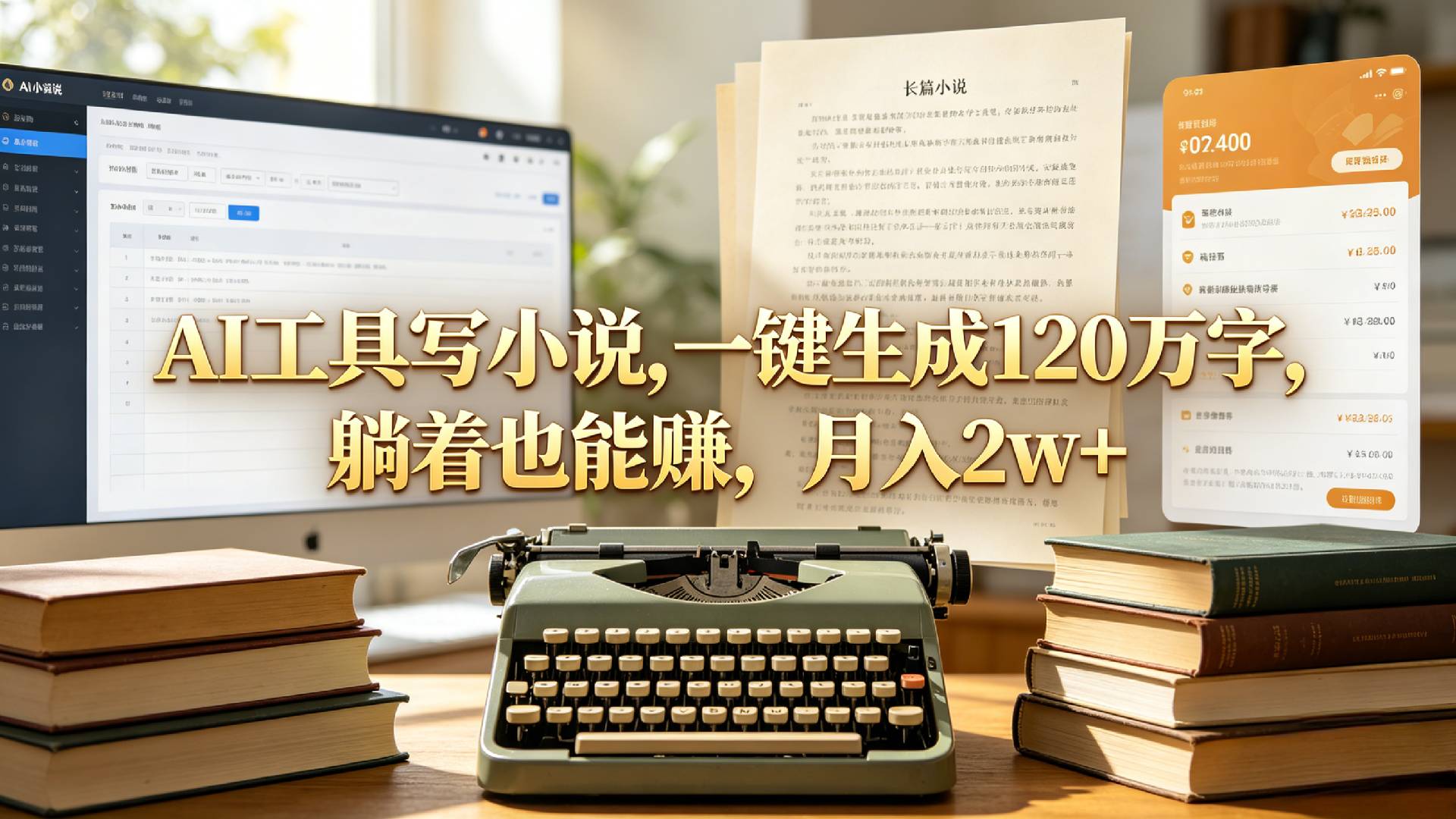 AI工具写小说,一键生成120万字,躺着也能赚,月入2w+!网创库-网创项目资源站-副业项目-创业项目-搞钱项目网创库