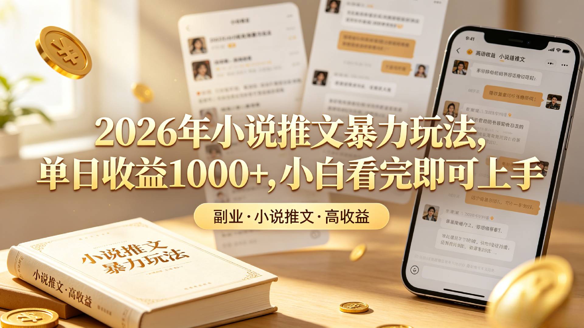 2026年小说推文暴力玩法，单日收益1000+，小白看完即可上手网创库-网创项目资源站-副业项目-创业项目-搞钱项目网创库