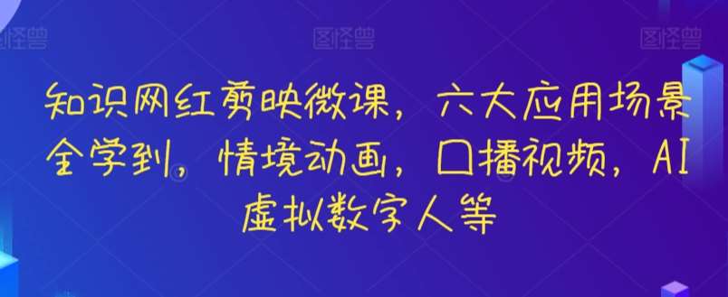 知识网红剪映微课，六大应用场景全学到，情境动画，囗播视频，AI虚拟数字人等网创库-网创项目资源站-副业项目-创业项目-搞钱项目网创库