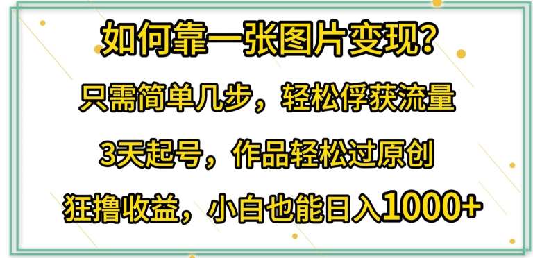 如何靠一张图片变现?只需简单几步,轻松俘获流量,3天起号,作品轻松过原创【揭秘】网创库-网创项目资源站-副业项目-创业项目-搞钱项目网创库