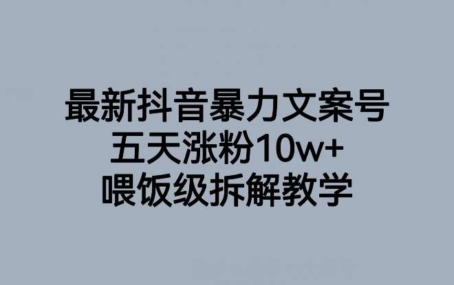 最新抖音暴力文案号，五天涨粉10w+，喂饭级拆解教学网创库-网创项目资源站-副业项目-创业项目-搞钱项目网创库