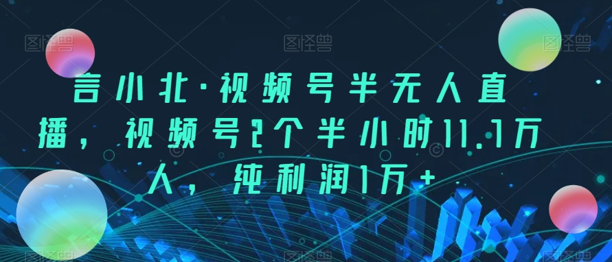 言小北·视频号半无人直播，视频号2个半小时11.7万人，纯利润1万+网创库-网创项目资源站-副业项目-创业项目-搞钱项目网创库