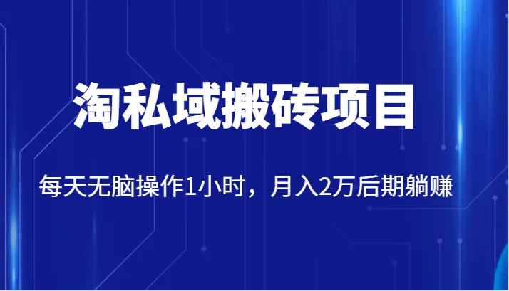 价值2980的淘私域搬砖项目,每天无脑操作1小时,月入2万后期躺赚 价值2980的淘私域搬砖项目,每天无脑操作1小时,月入2万后期躺赚