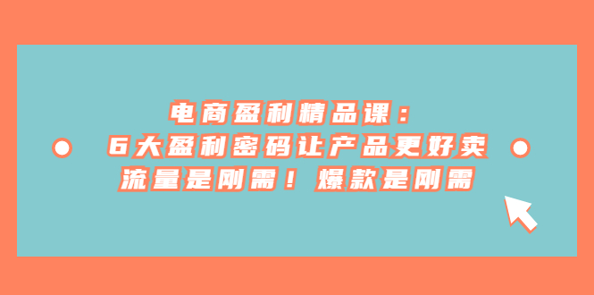 电商盈利精品课：6大盈利 密码让产品更好卖，流量是刚需！爆款是刚需网创库-网创项目资源站-副业项目-创业项目-搞钱项目网创库