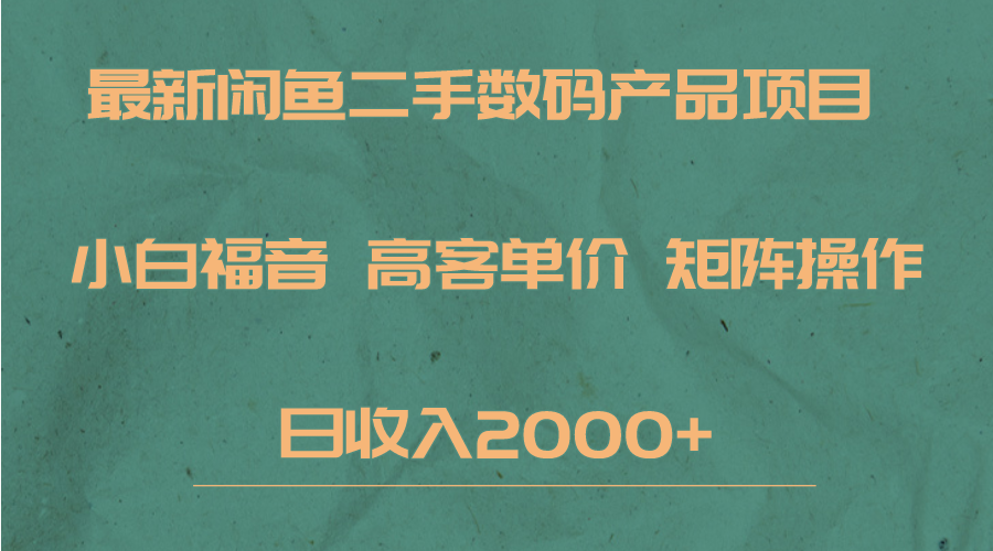 最新闲鱼二手数码赛道，小白福音，高客单价，矩阵操作，日收入2000+网创库-网创项目资源站-副业项目-创业项目-搞钱项目网创库