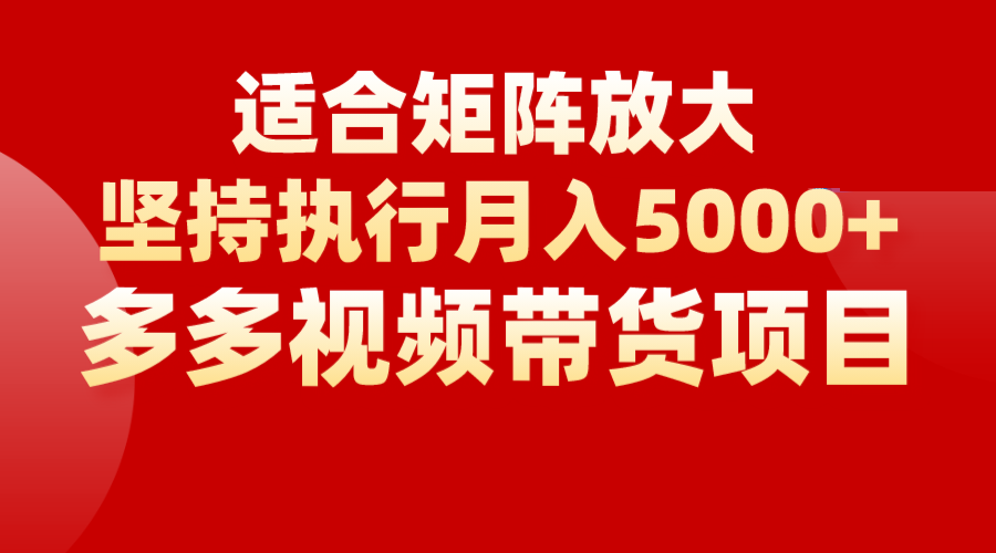 矩阵操作月入5000+，多多视频带货项目，适合新手，也适合老手放大网创库-网创项目资源站-副业项目-创业项目-搞钱项目网创库