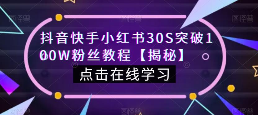 抖音快手小红书30S突破100W粉丝教程【揭秘】网创库-网创项目资源站-副业项目-创业项目-搞钱项目网创库