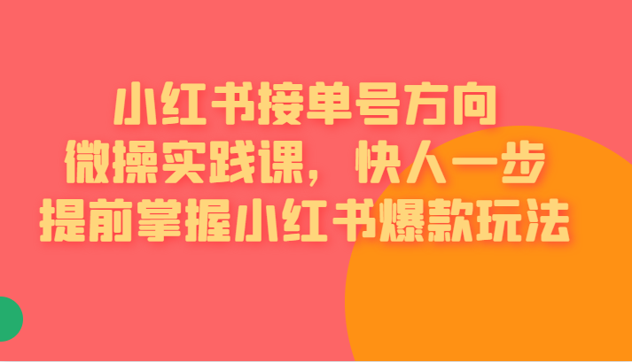 红书接单号方向微操实践课，快人一步提前掌握小红书爆款玩法网创库-网创项目资源站-副业项目-创业项目-搞钱项目网创库