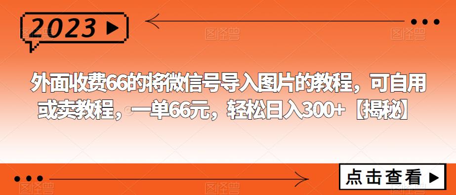 外面收费66的将微信号导入图片的教程，可自用或卖教程，一单66元，轻松日入300+【揭秘】网创库-网创项目资源站-副业项目-创业项目-搞钱项目网创库