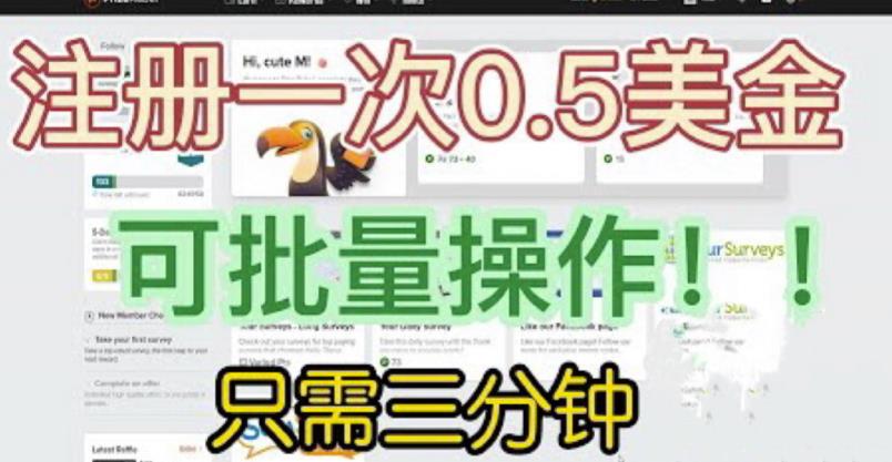 国外项目注册一次0.5美金，只需三分钟无脑操作，可批量同时放大操作，小白工作室福利【揭秘】网创库-网创项目资源站-副业项目-创业项目-搞钱项目网创库