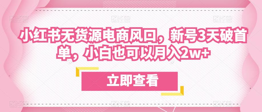 众狼电商余文小红书无货源电商风口，新号3天破首单，小白也可以月入2w+网创库-网创项目资源站-副业项目-创业项目-搞钱项目网创库