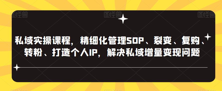 私域实操课程，精细化管理SOP、裂变、复购、转粉、打造个人IP，解决私域增量变现问题网创库-网创项目资源站-副业项目-创业项目-搞钱项目网创库