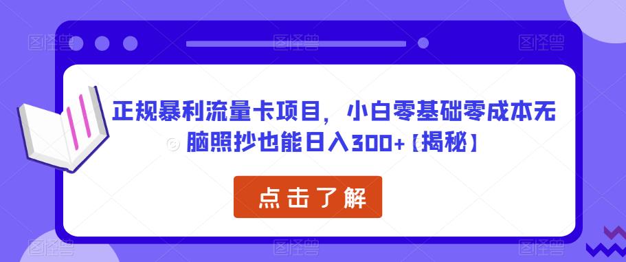 正规暴利流量卡项目，小白零基础零成本无脑照抄也能日入300+【揭秘】网创库-网创项目资源站-副业项目-创业项目-搞钱项目网创库