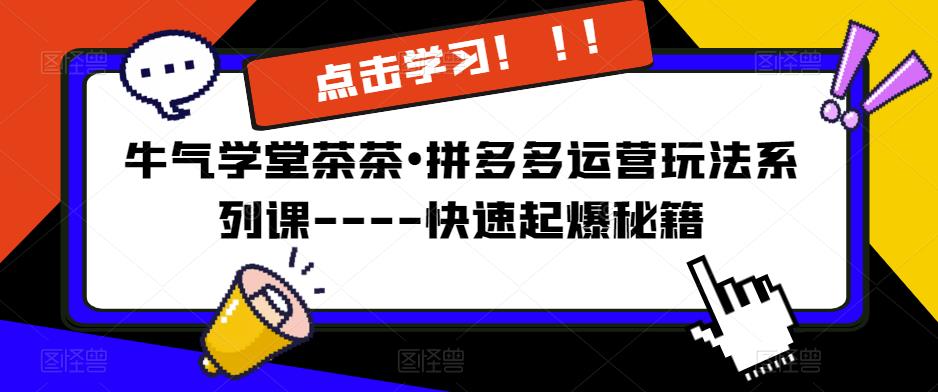 牛气学堂茶茶•拼多多运营玩法系列课—-快速起爆秘籍网创库-网创项目资源站-副业项目-创业项目-搞钱项目网创库