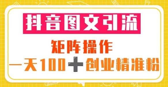抖音图文引流矩阵操作一天100+创业精准粉(5节视频课+素材模板)网创库-网创项目资源站-副业项目-创业项目-搞钱项目网创库
