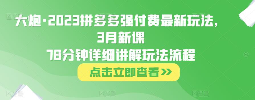 大炮·2023拼多多强付费最新玩法，3月新课​78分钟详细讲解玩法流程网创库-网创项目资源站-副业项目-创业项目-搞钱项目网创库