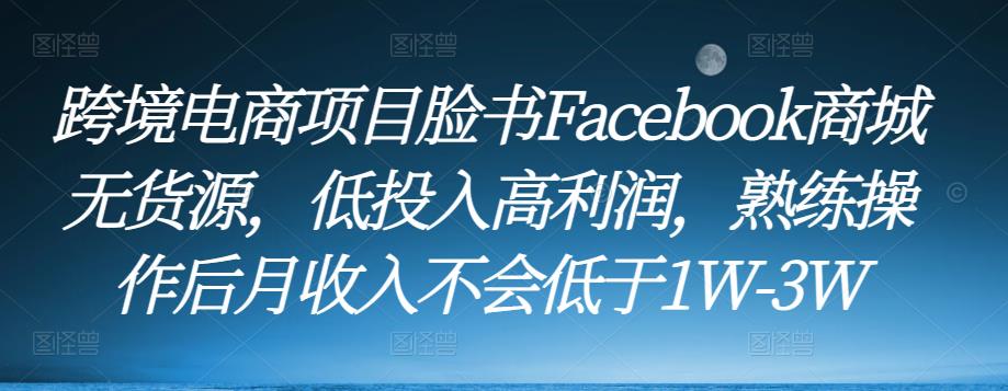 跨境电商项目脸书Facebook商城无货源,低投入高利润,熟练操作后月收入不会低于1W-3W网创库-网创项目资源站-副业项目-创业项目-搞钱项目网创库