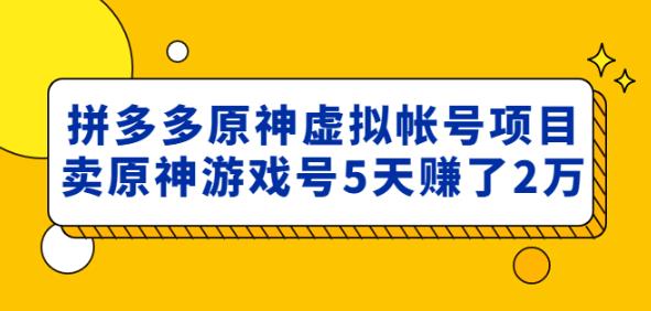 外面卖2980的拼多多原神虚拟帐号项目：卖原神游戏号5天赚了2万网创库-网创项目资源站-副业项目-创业项目-搞钱项目网创库