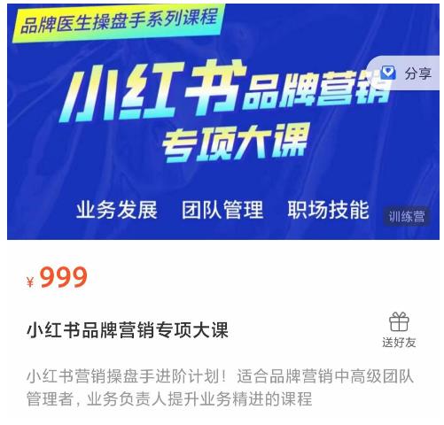 小红书品牌营销专项大课，操盘手进阶，一套能让你提升业务精进的课程网创库-网创项目资源站-副业项目-创业项目-搞钱项目网创库
