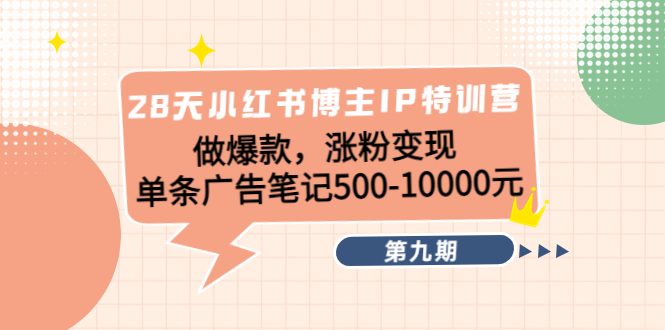 28天小红书博主IP特训营《第9期》做爆款，涨粉变现 单条广告笔记500-10000网创库-网创项目资源站-副业项目-创业项目-搞钱项目网创库