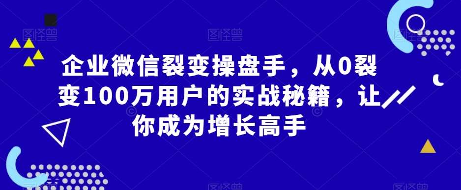 企业微信裂变操盘手，从0裂变100万用户的实战秘籍，让你成为增长高手网创库-网创项目资源站-副业项目-创业项目-搞钱项目网创库