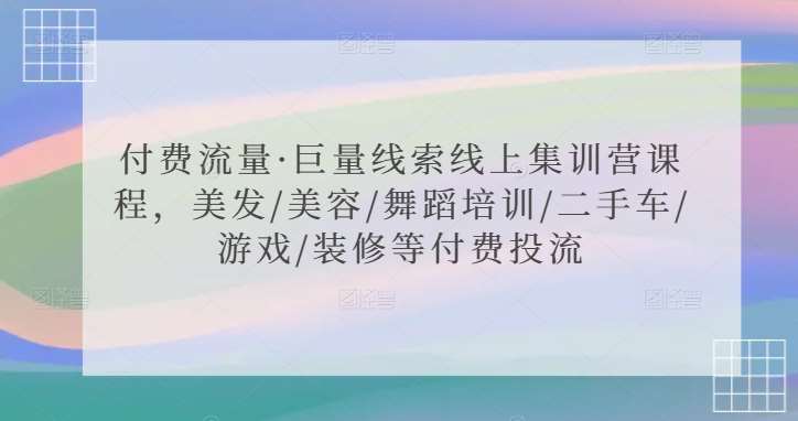付费流量·巨量线索线上集训营课程，美发/美容/舞蹈培训/二手车/游戏/装修等付费投流网创库-网创项目资源站-副业项目-创业项目-搞钱项目网创库