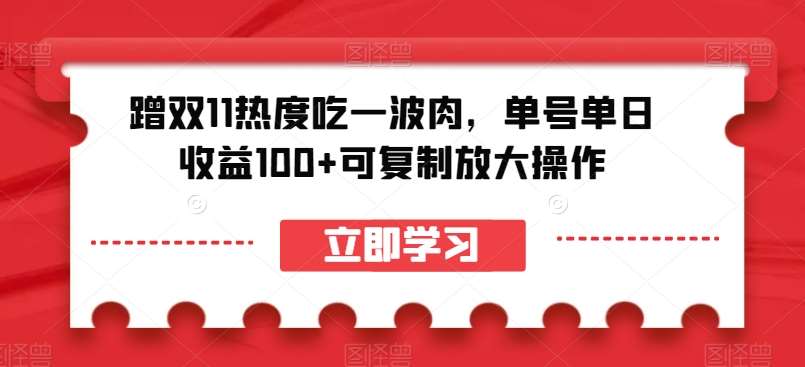 蹭双11热度吃一波肉，单号单日收益100+可复制放大操作【揭秘】网创库-网创项目资源站-副业项目-创业项目-搞钱项目网创库