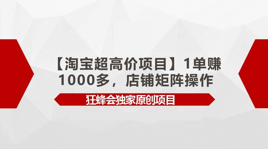 (9849期)【淘宝超高价项目】1单赚1000多,店铺矩阵操作网创库-网创项目资源站-副业项目-创业项目-搞钱项目网创库