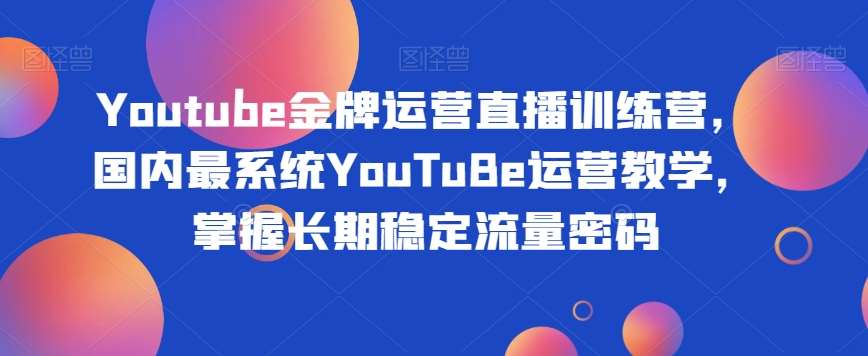 Youtube金牌运营直播训练营，国内最系统YouTuBe运营教学，掌握长期稳定流量密码网创库-网创项目资源站-副业项目-创业项目-搞钱项目网创库