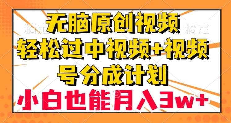 无脑原创视频，轻松过中视频+视频号分成计划，小白也能月入3w+【揭秘】网创库-网创项目资源站-副业项目-创业项目-搞钱项目网创库