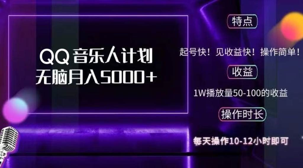 （12836期）2024 QQ音乐人计划，纯无脑操作，轻松月入5000+，可批量放大操作网创库-网创项目资源站-副业项目-创业项目-搞钱项目网创库