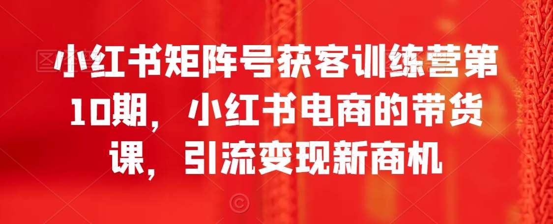 小红书矩阵号获客训练营第10期，小红书电商的带货课，引流变现新商机网创库-网创项目资源站-副业项目-创业项目-搞钱项目网创库
