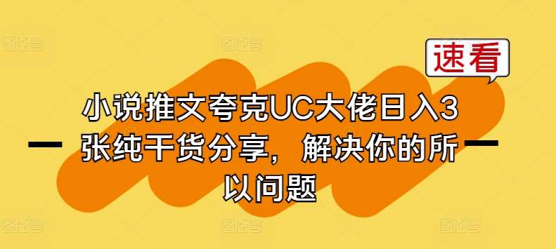 小说推文夸克UC大佬日入3张纯干货分享，解决你的所以问题网创库-网创项目资源站-副业项目-创业项目-搞钱项目网创库