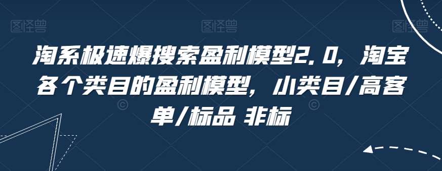 淘系极速爆搜索盈利模型2.0,淘宝各个类目的盈利模型,小类目/高客单/标品 非标网创库-网创项目资源站-副业项目-创业项目-搞钱项目网创库