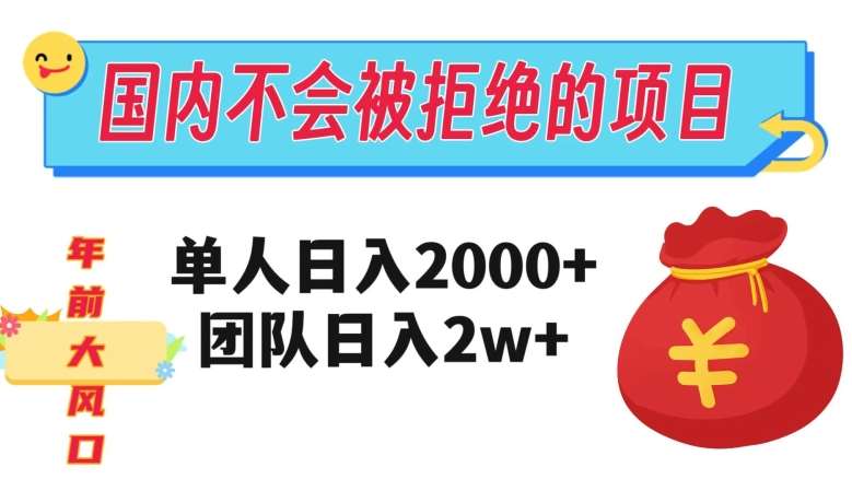 在国内不怕被拒绝的项目,单人日入2000,团队日入20000+【揭秘】网创库-网创项目资源站-副业项目-创业项目-搞钱项目网创库