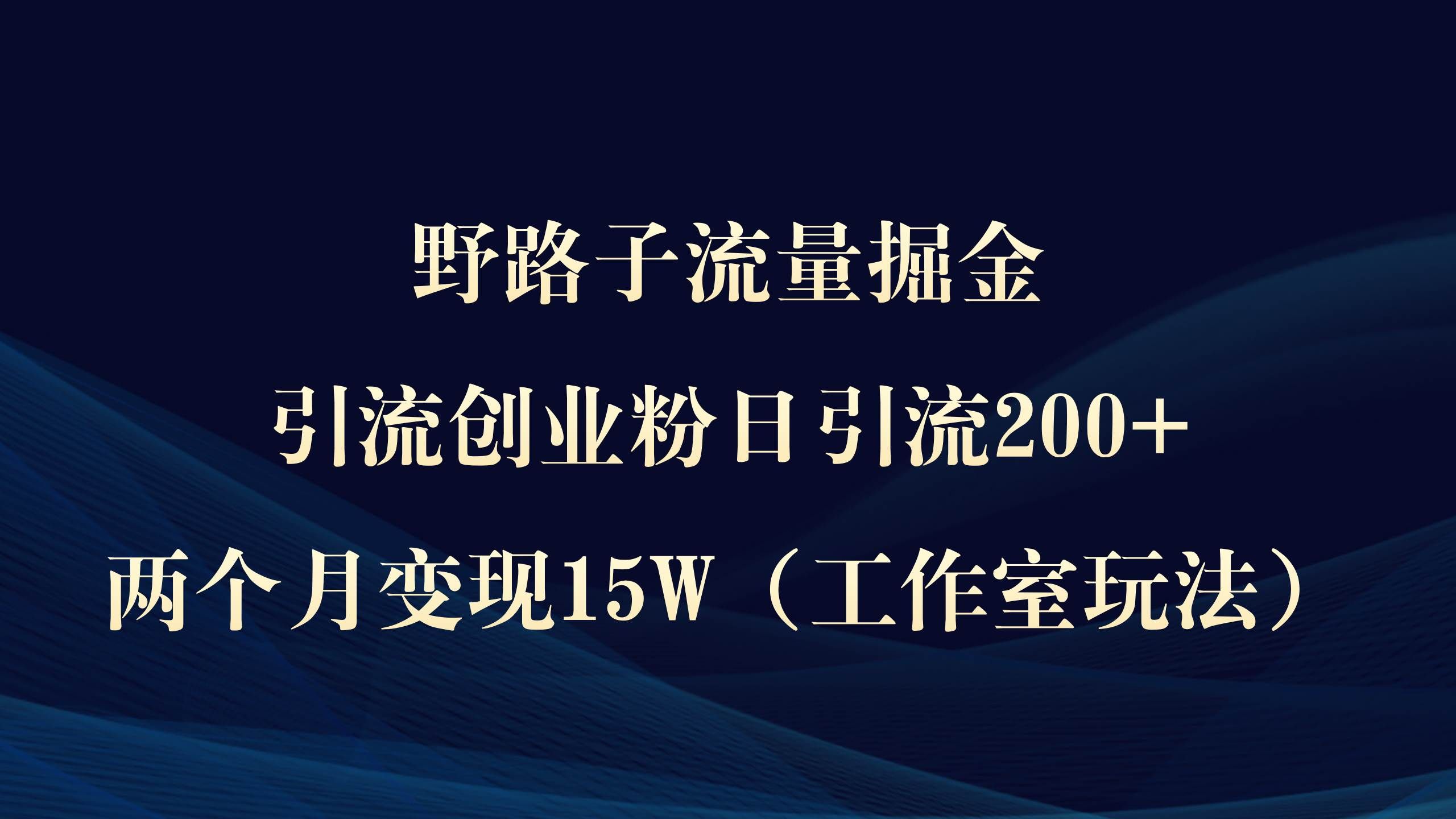 (9513期)野路子流量掘金,引流创业粉日引流200+,两个月变现15W(工作室玩法))网创库-网创项目资源站-副业项目-创业项目-搞钱项目网创库