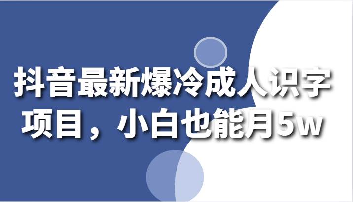 抖音最新爆冷成人识字项目，小白也能月5w网创库-网创项目资源站-副业项目-创业项目-搞钱项目网创库