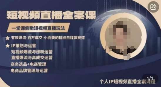 高品质IP短视频直播全案课程,一堂课俯瞰短视频直播玩法网创库-网创项目资源站-副业项目-创业项目-搞钱项目网创库