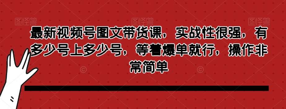 最新视频号图文带货课，实战性很强，有多少号上多少号，等着爆单就行，操作非常简单网创库-网创项目资源站-副业项目-创业项目-搞钱项目网创库